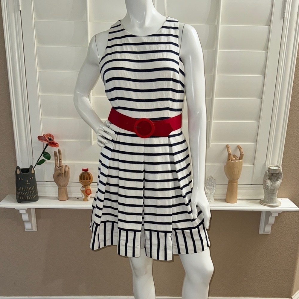 Eliza J Missy Striped Belted Fit and Flare Dress